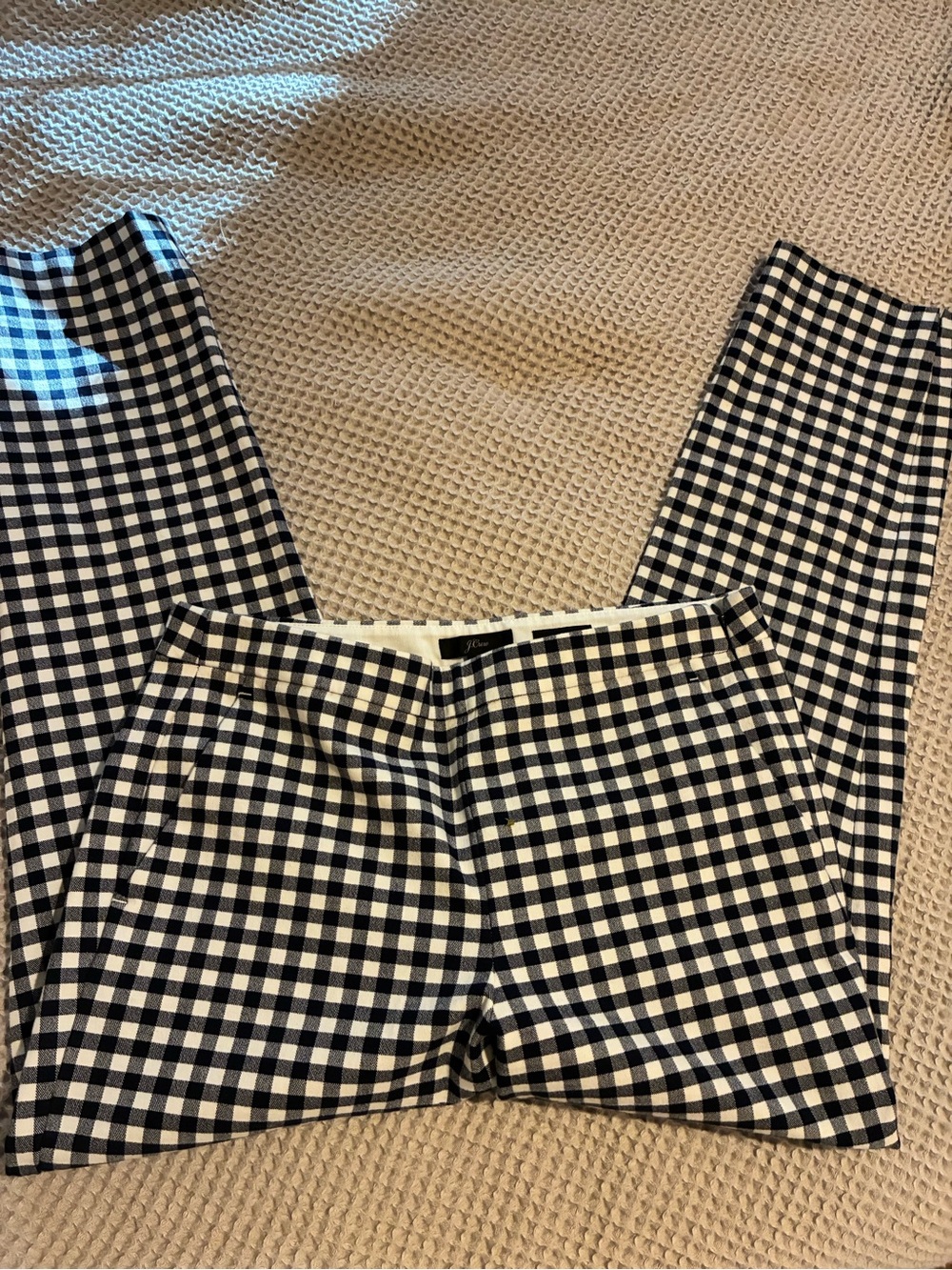 J. Crew Navy Blue & White Check Cropped, Side-Zip Pants, Size 4